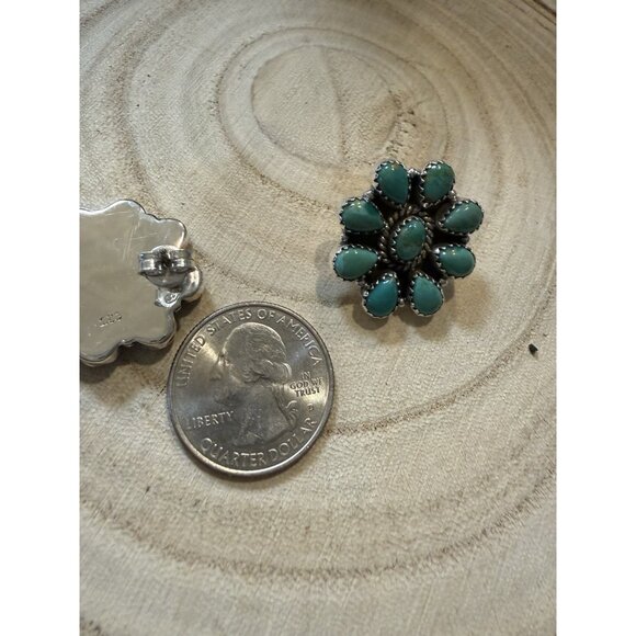 Artisan STERLING SILVER Large TURQUOISE CLUSTER Statement EARRINGS Southwest New - Picture 7 of 11